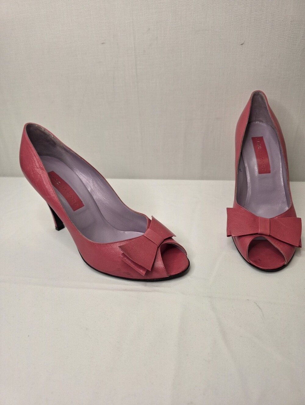 Marc Jacobs Pink Leather Peep Toe Bow Heels Stiletto Pumps Made in Italy Size 10